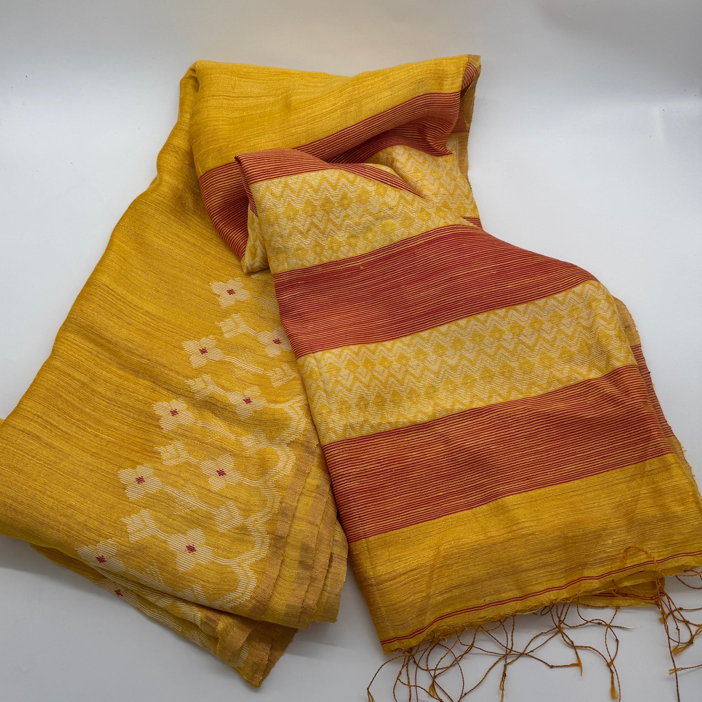 Alaka: Yellow Handwoven Matka Silk Jamdani Saree