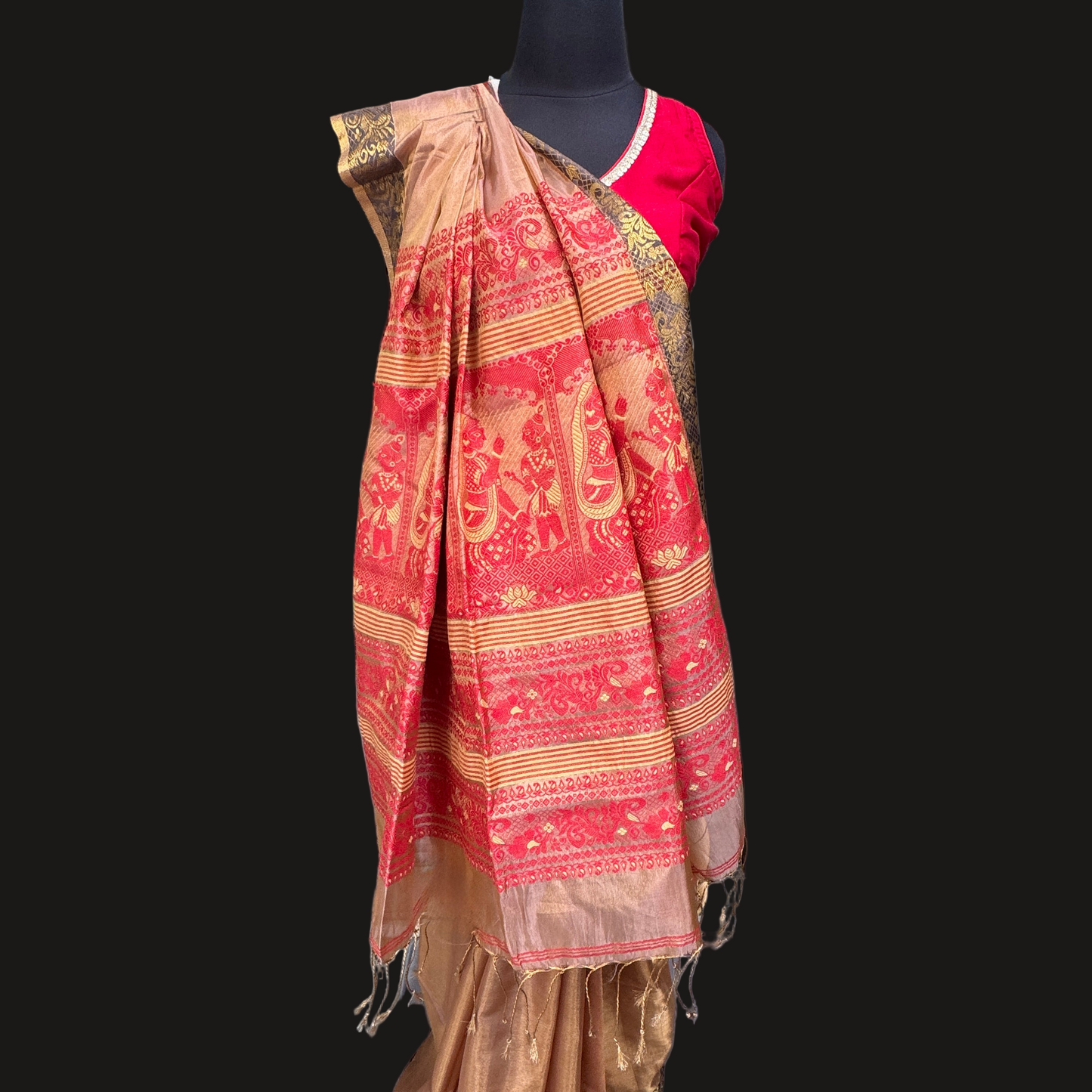 Sandalwood-Gold Tissue Silk with Baluchari Pallu
