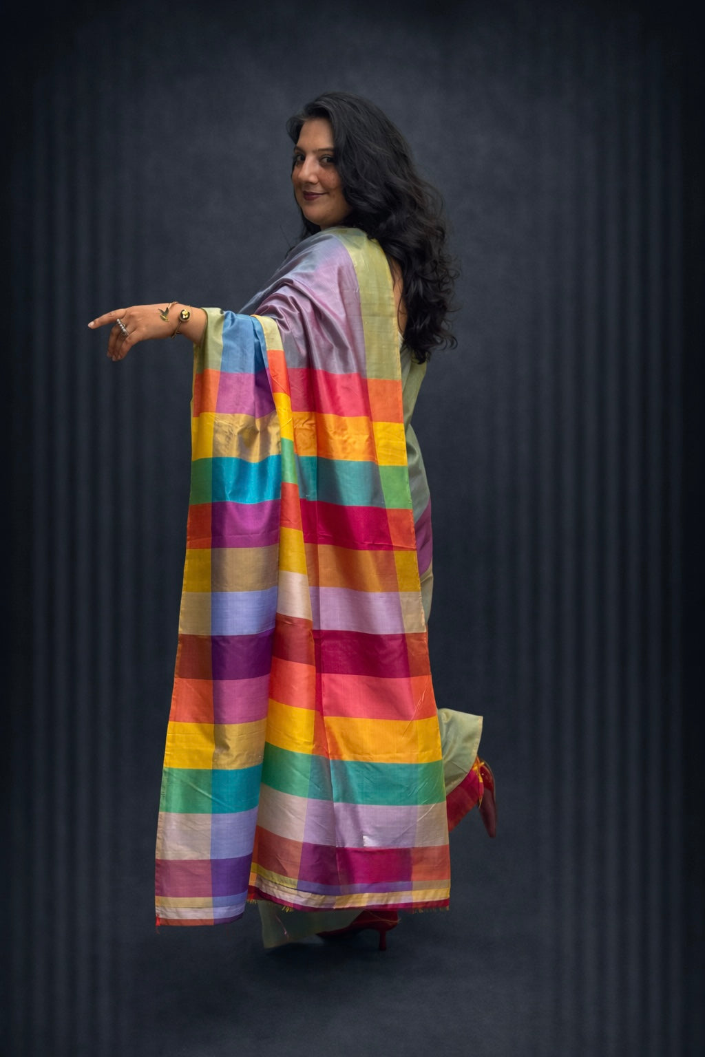 Disha: Multicolored Handwoven Katan Silk Saree