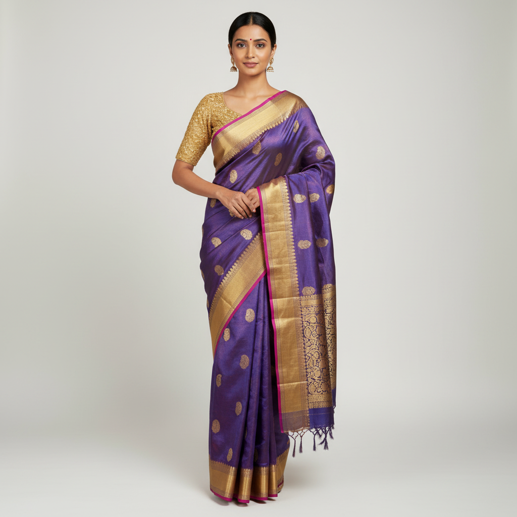 Indira: Blue tissue silk saree