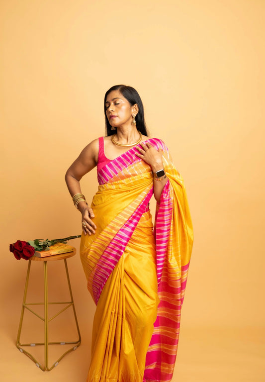 Sunstripe: Yellow Sambalpuri Ikkat Silk Saree