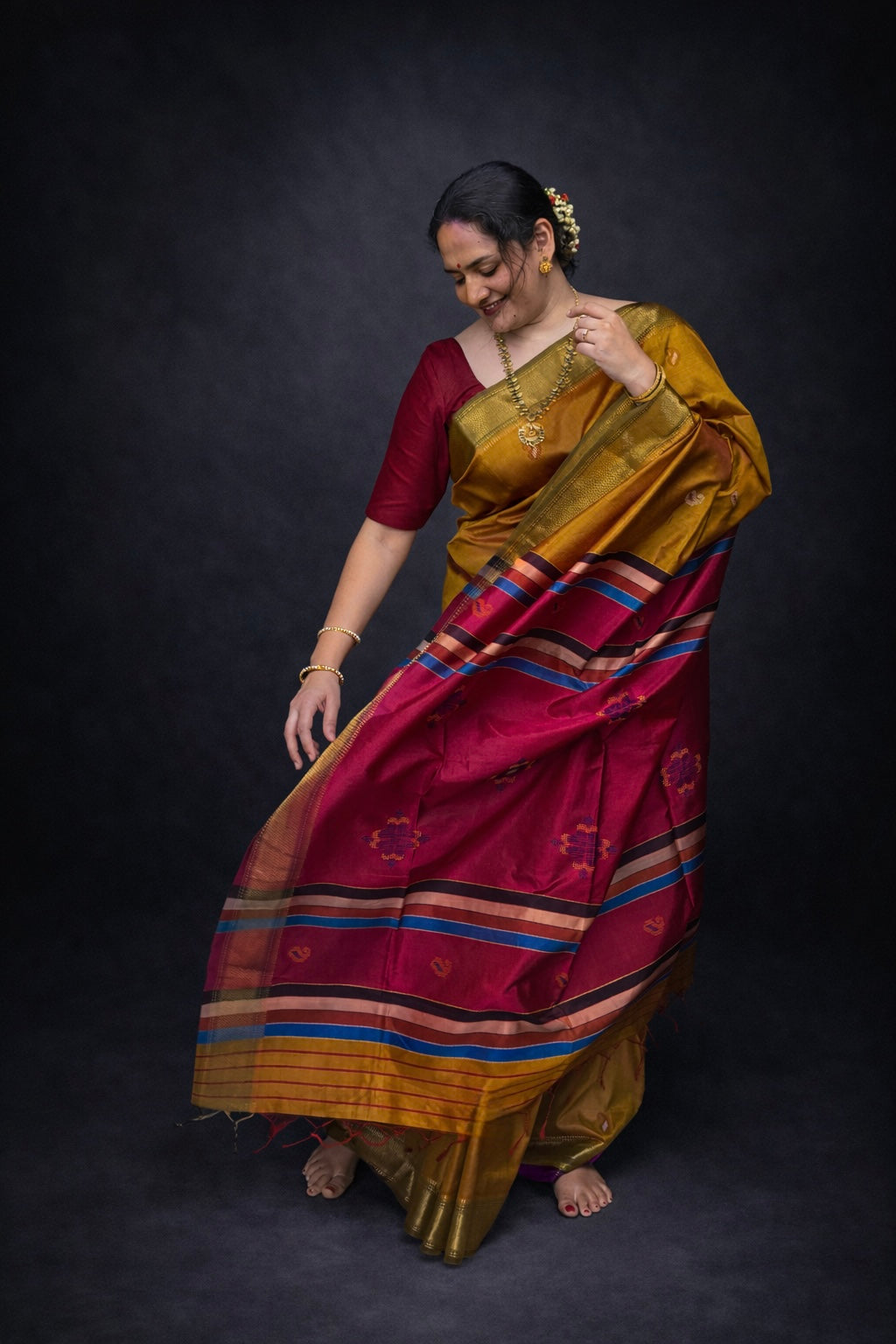 Akshatha: Yellow Handwoven Katan Silk Saree