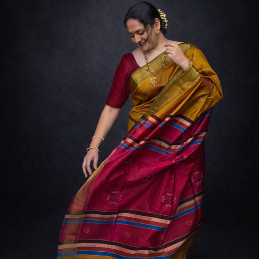 Akshatha: Yellow Handwoven Katan Silk Saree