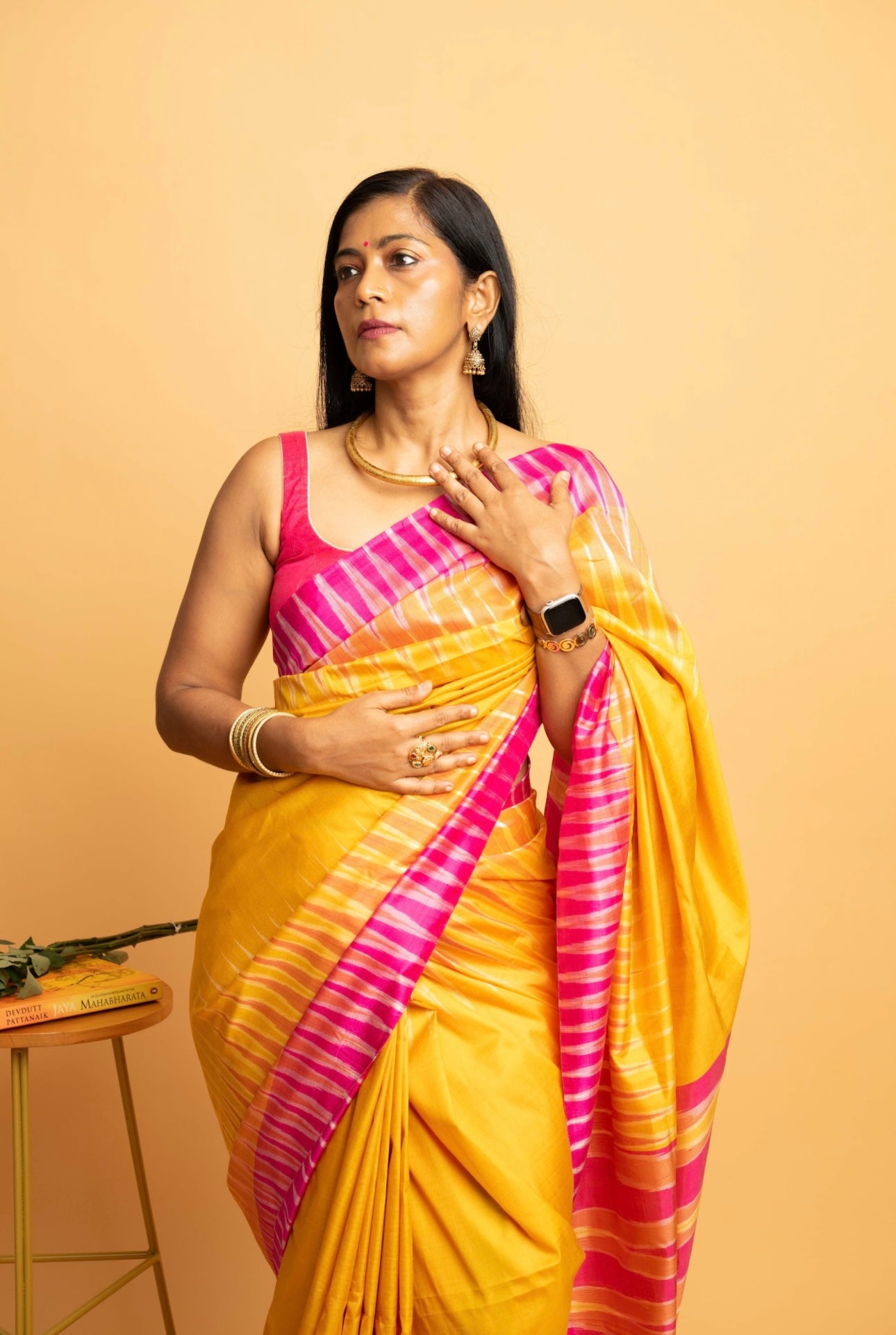 Sunstripe: Yellow Sambalpuri Ikkat Silk Saree