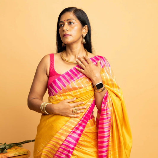 Sunstripe: Yellow Sambalpuri Ikkat Silk Saree