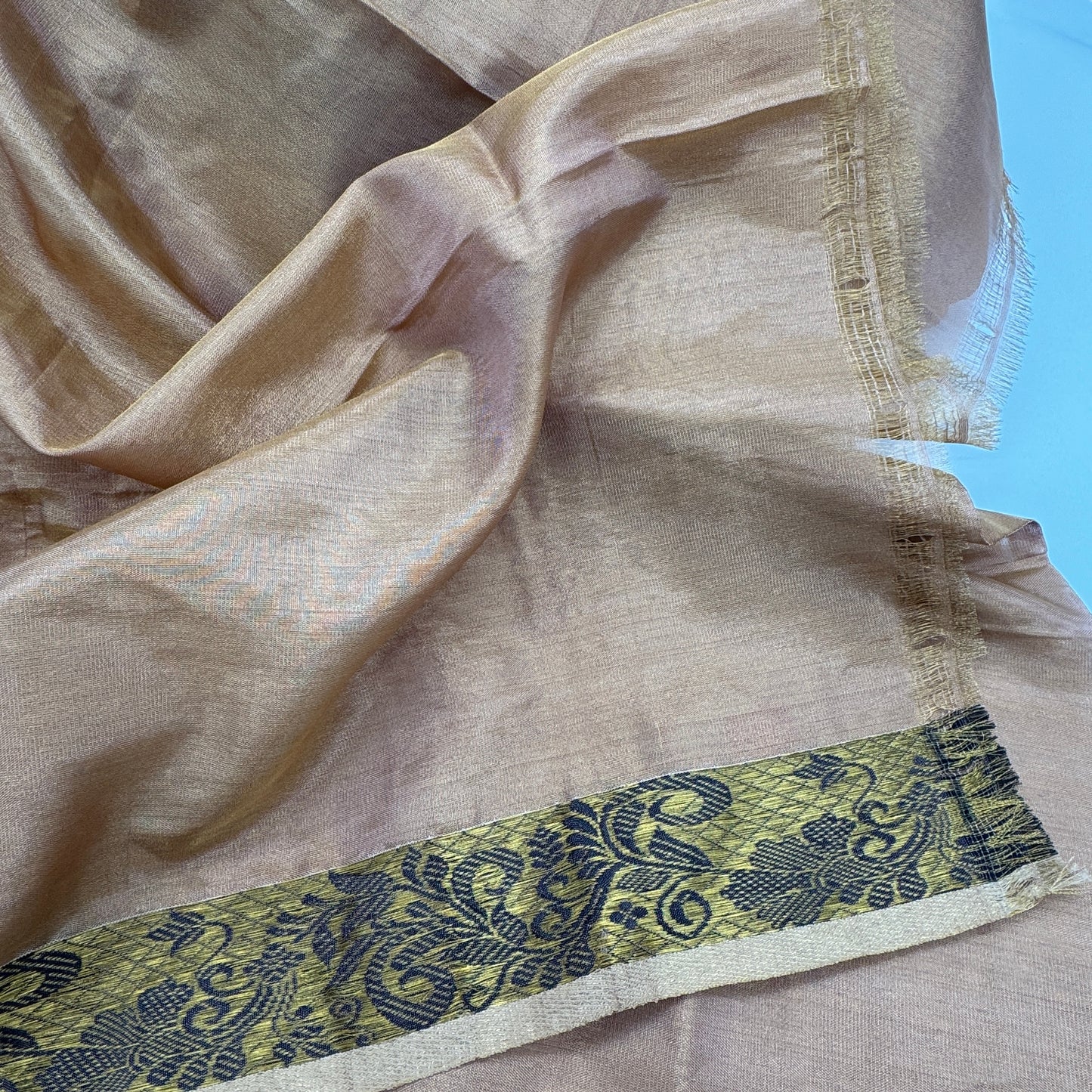 Sandalwood-Gold Tissue Silk with Baluchari Pallu