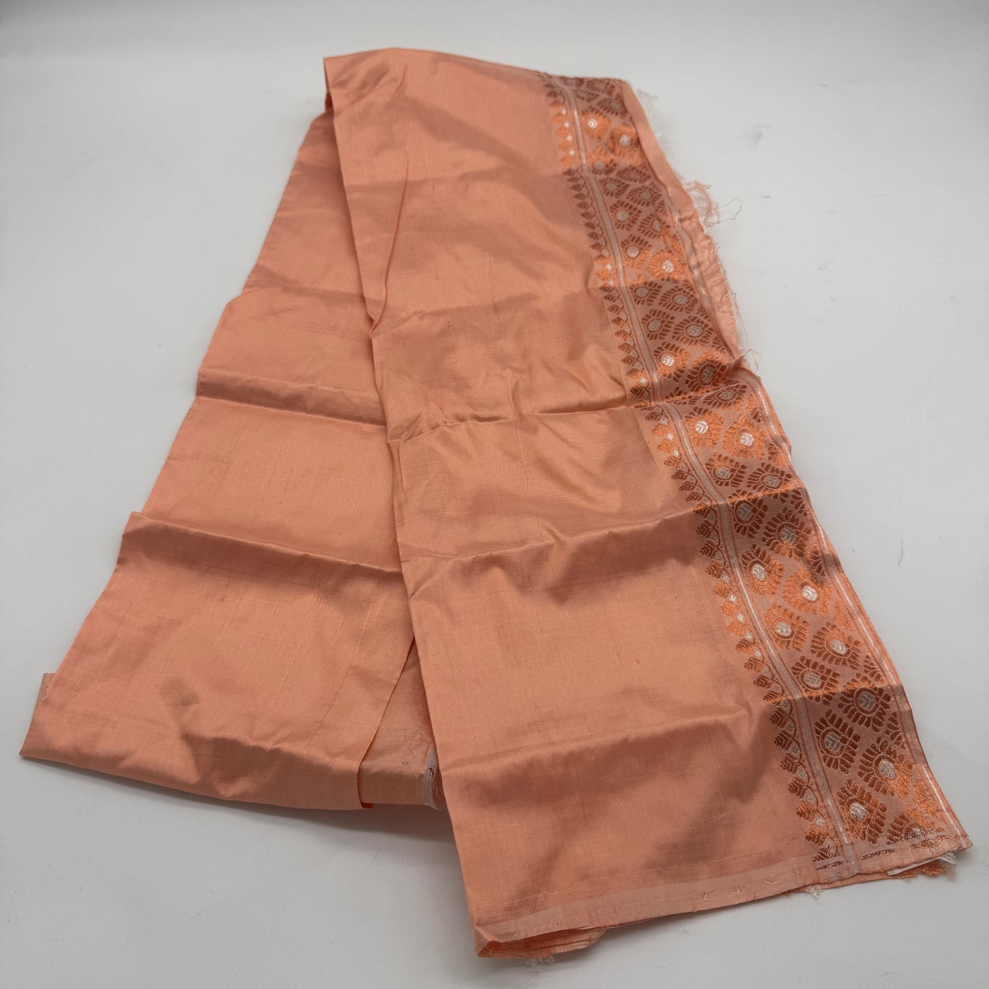 Apricot: Peach Kesapat Silk Saree