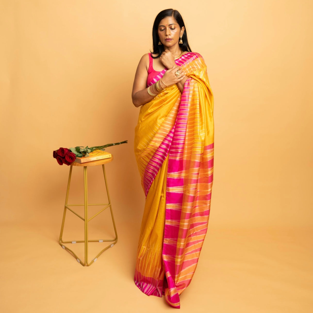 Sunstripe: Yellow Sambalpuri Ikkat Silk Saree