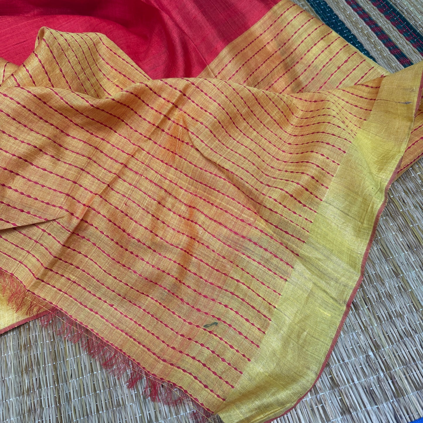 Golden Raga: Red Ghicha Silk Saree