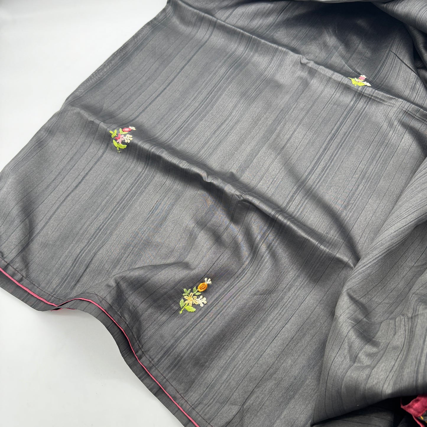 Koyel: Grey Semi-Tussar Embroidered Saree