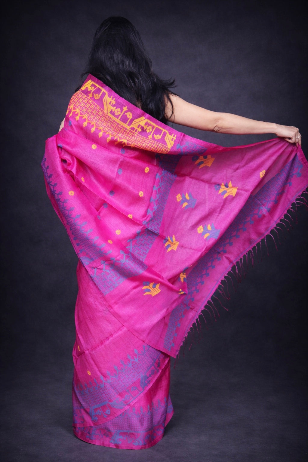 Ava: Pink Handwoven Tussar Silk Jamdani Saree