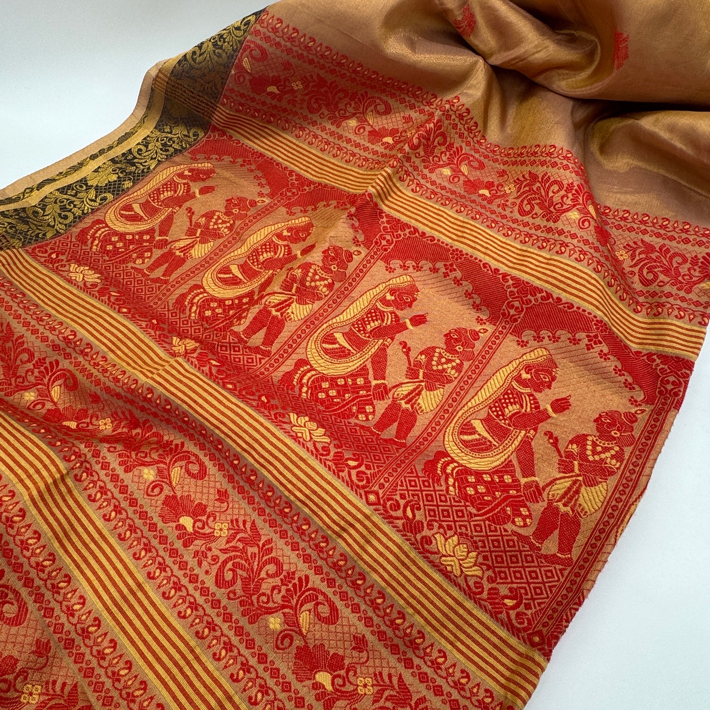 Sandalwood-Gold Tissue Silk with Baluchari Pallu