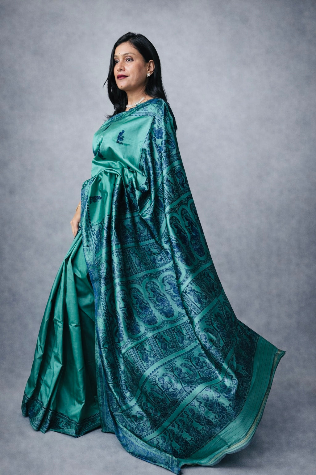 Amrita: Green Handwoven Katan Silk Baluchari Saree