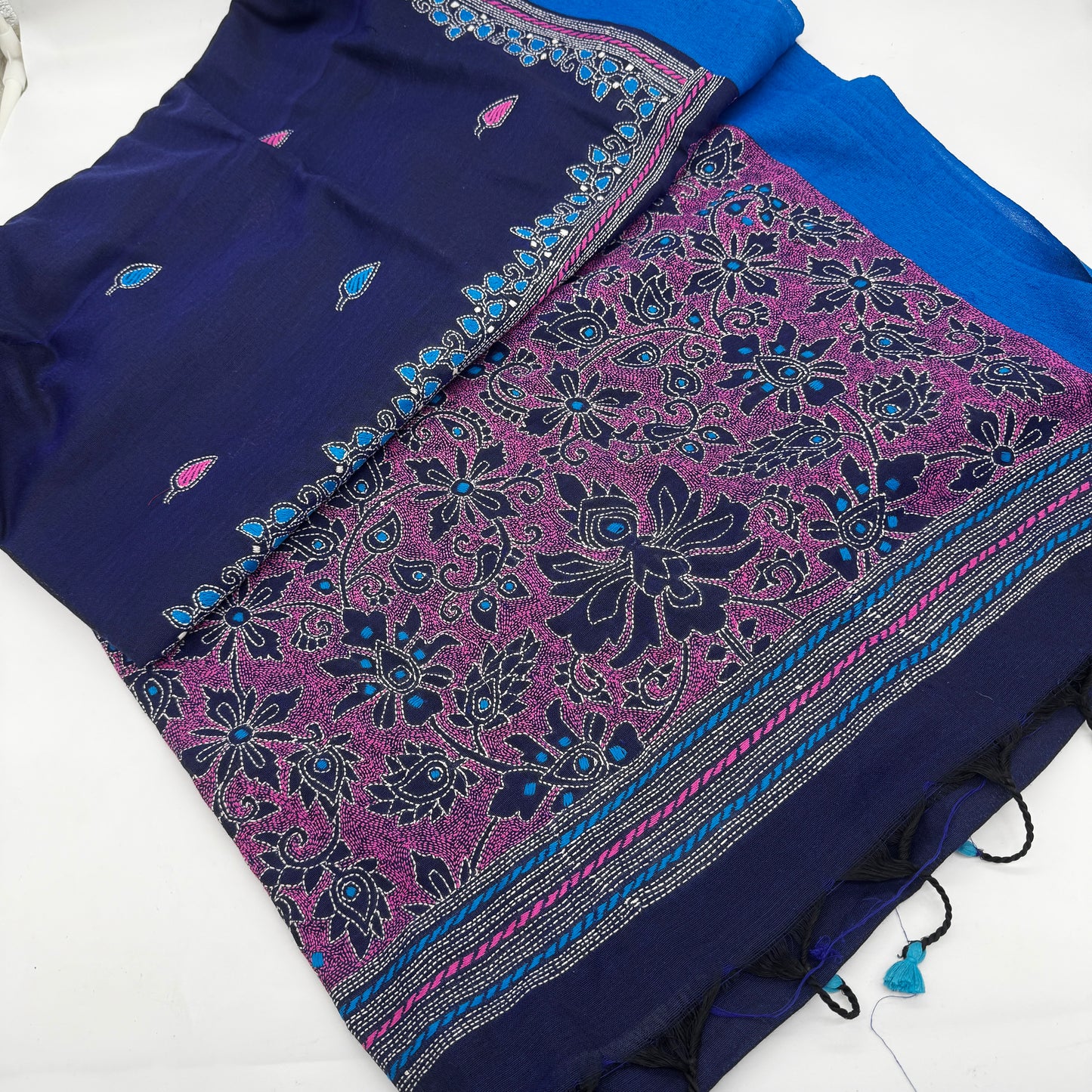 Arundhati: Blue Cotton Kantha Saree