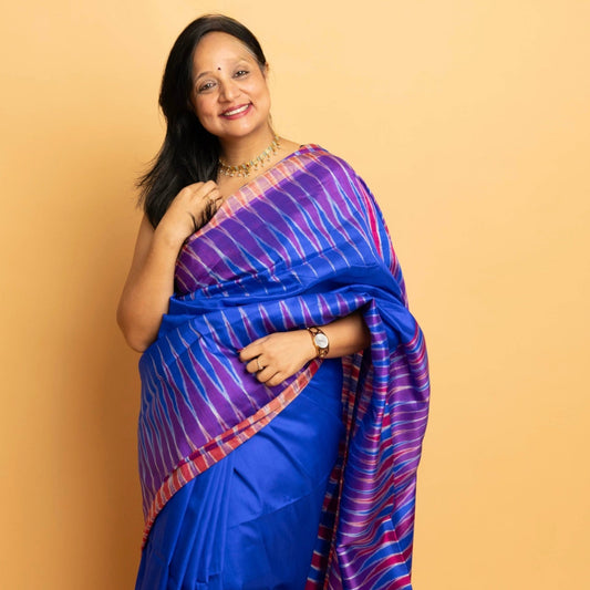 Cobalt Dream: Blue Sambalpuri Ikkat Silk Saree