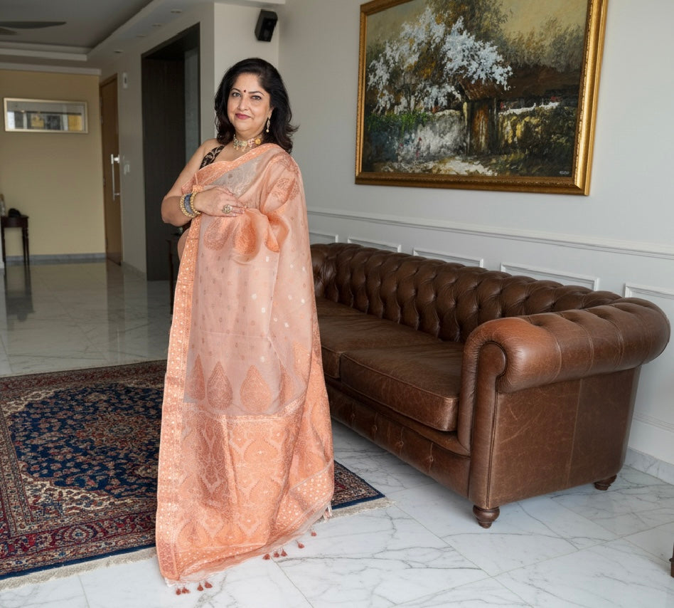 Peach Kesapat Silk Saree