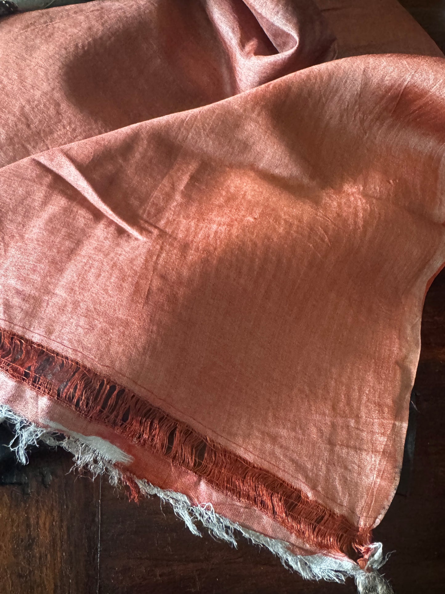 Neharika: Rust and Black block print Kantha Tussar Silk Saree