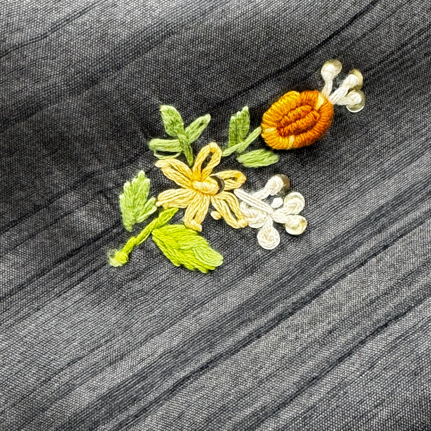 Koyel: Grey Semi-Tussar Embroidered Saree