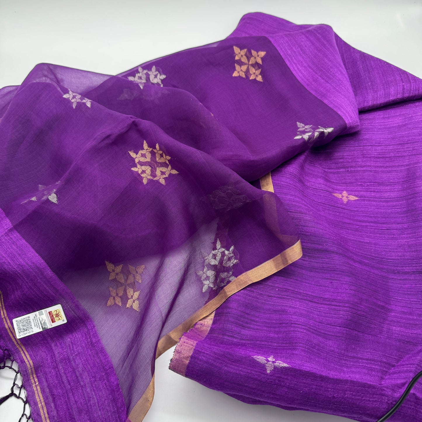 Purple Matka Muslin Saree