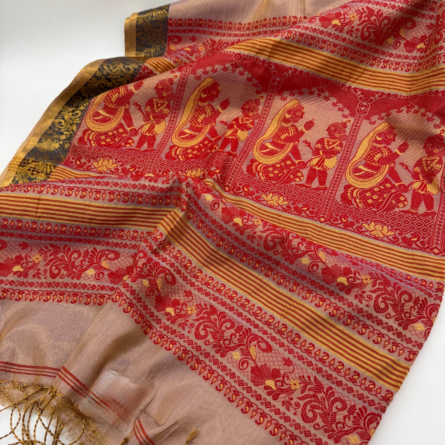 Rosaline: Blush Pink tissue saree with Baluchari pallu