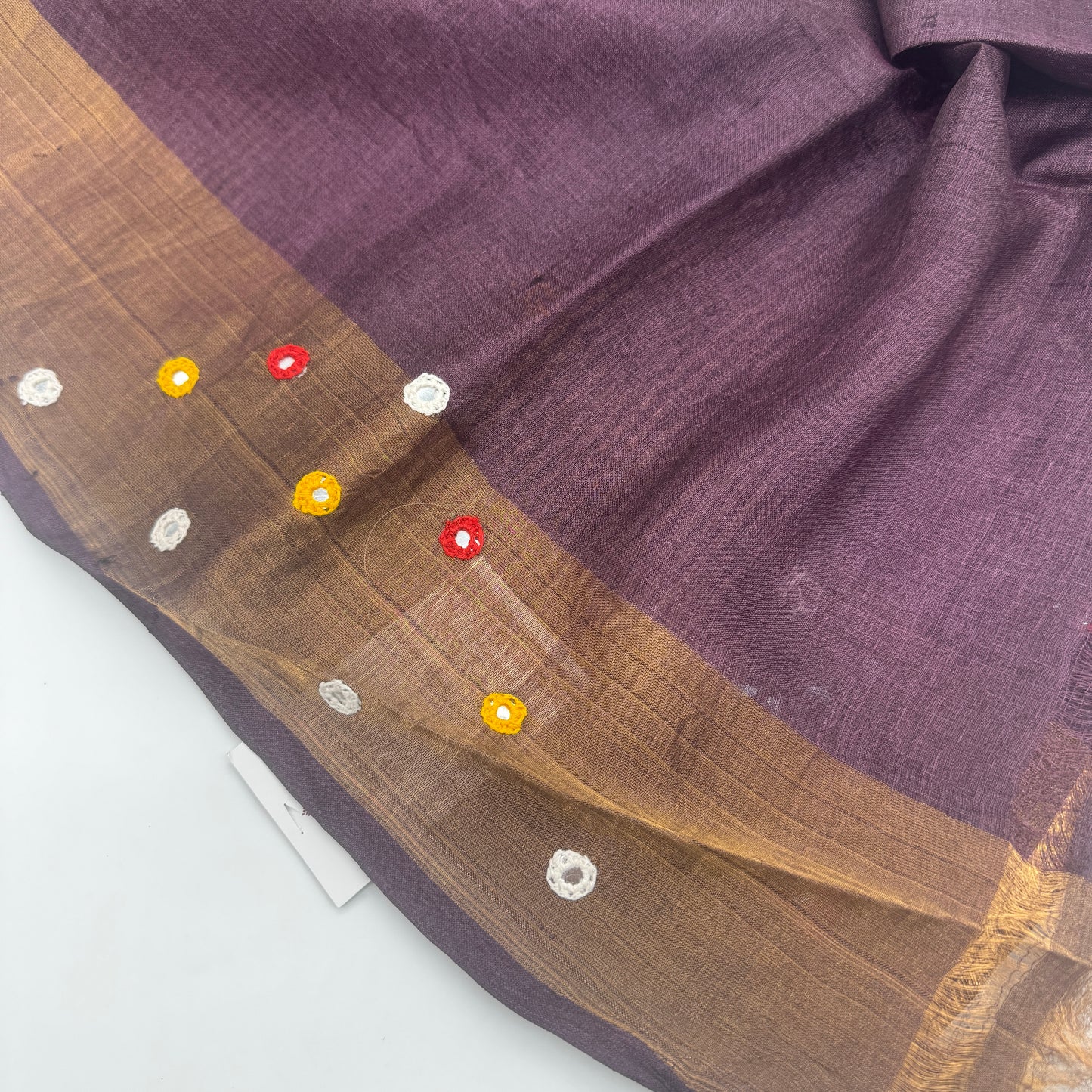 Siya: Brown Handwoven Tussar Silk Mirror-work Saree