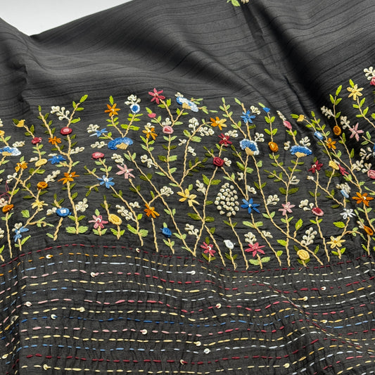 Koyel: Grey Semi-Tussar Embroidered Saree