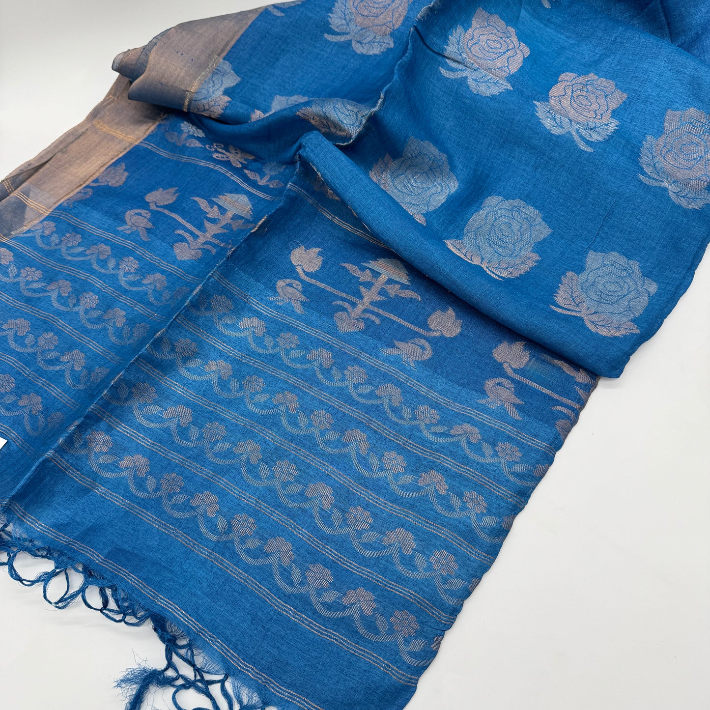 Silversky: Blue and Silver Jamdani Saree