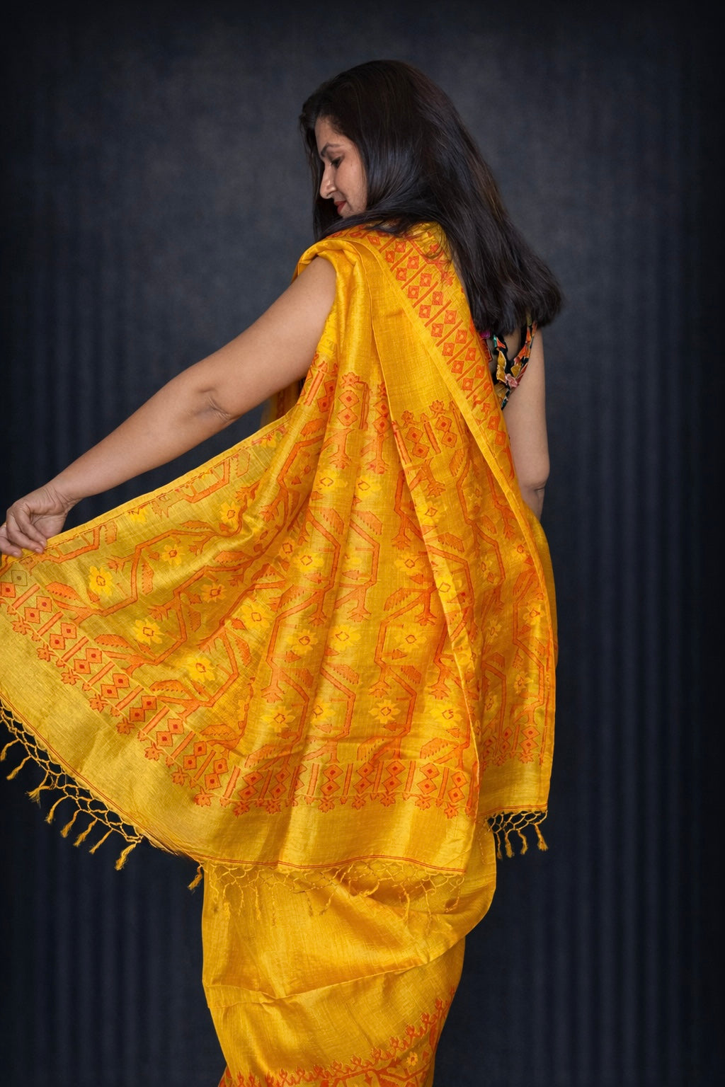 Shobha: Yellow Handwoven Tussar Silk Saree