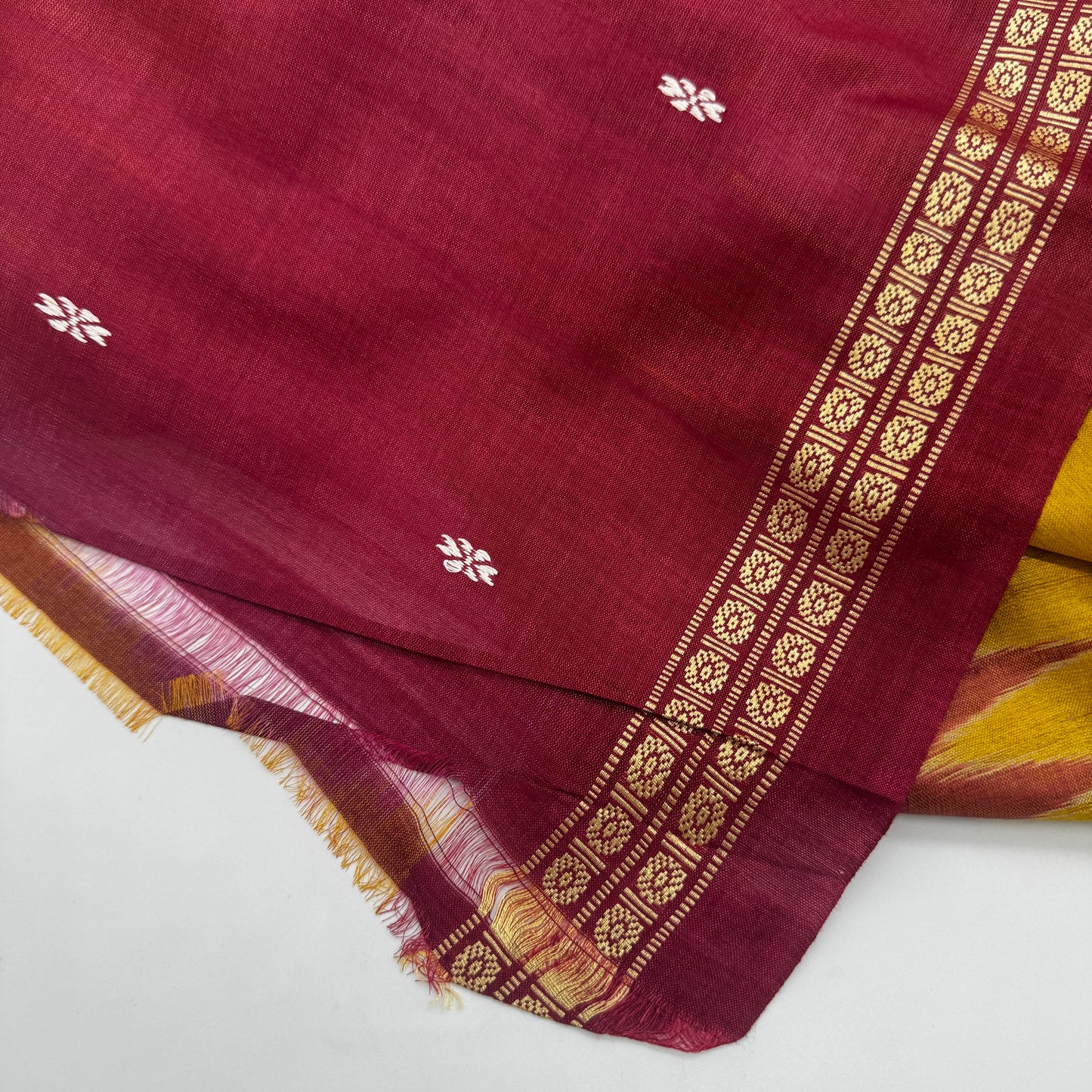Aruni: Yellow Sambalpuri Ikkat  Tussar Silk Saree