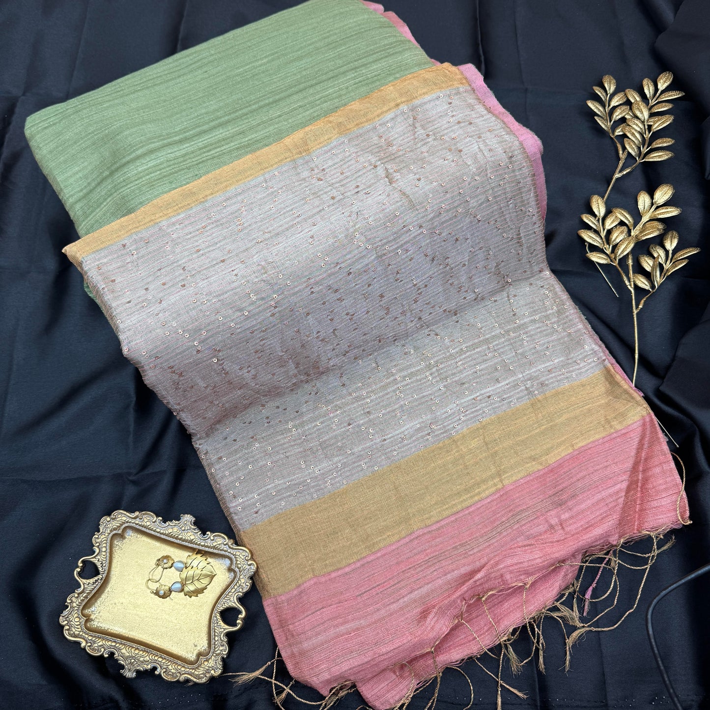Aarohi: Green Handwoven Matka Silk Saree with Sequins