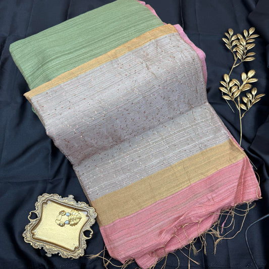 Aarohi: Green Handwoven Matka Silk Saree with Sequins