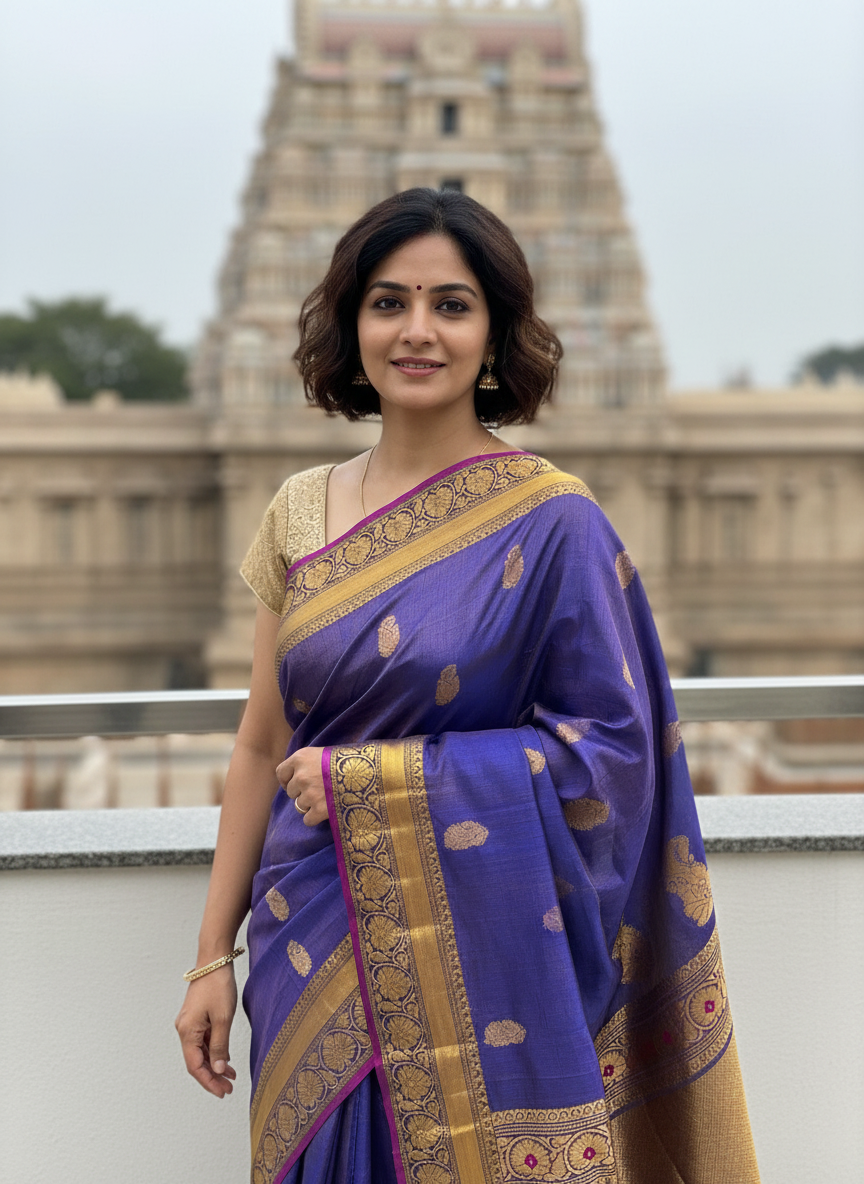 Indira: Blue tissue silk saree