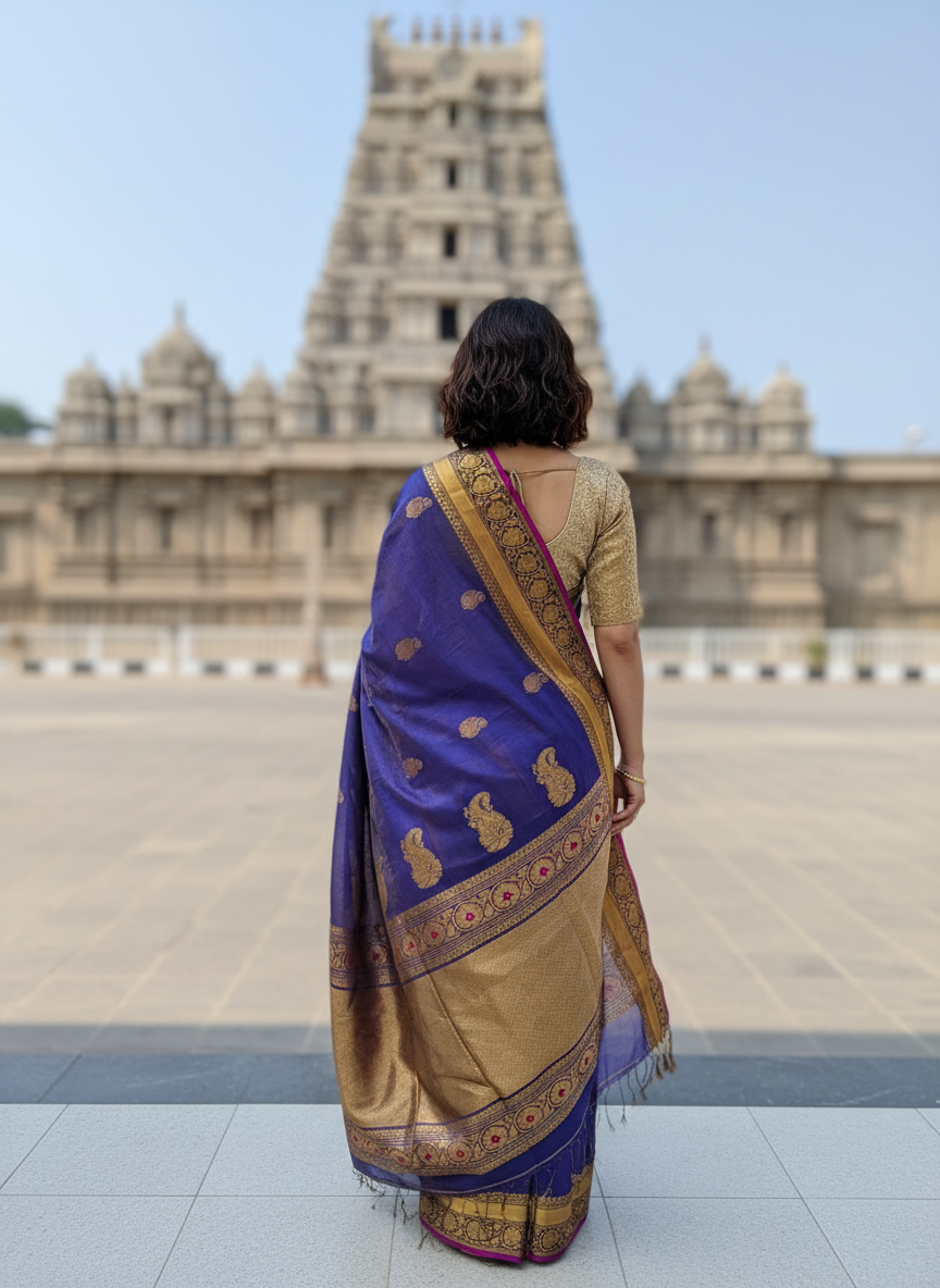 Indira: Blue tissue silk saree