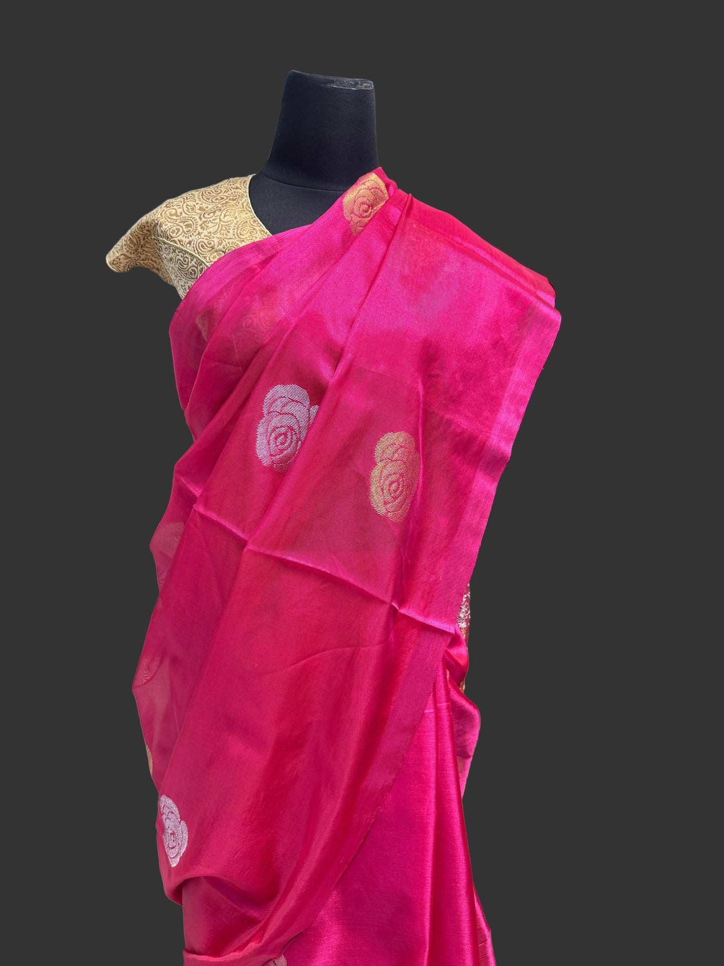 Hot Pink: Pink Tissue Silk Saree