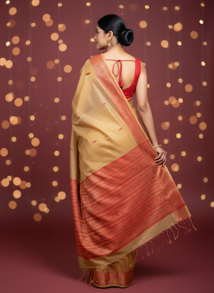 Aurelia: Gold and Red Tissue Silk Saree