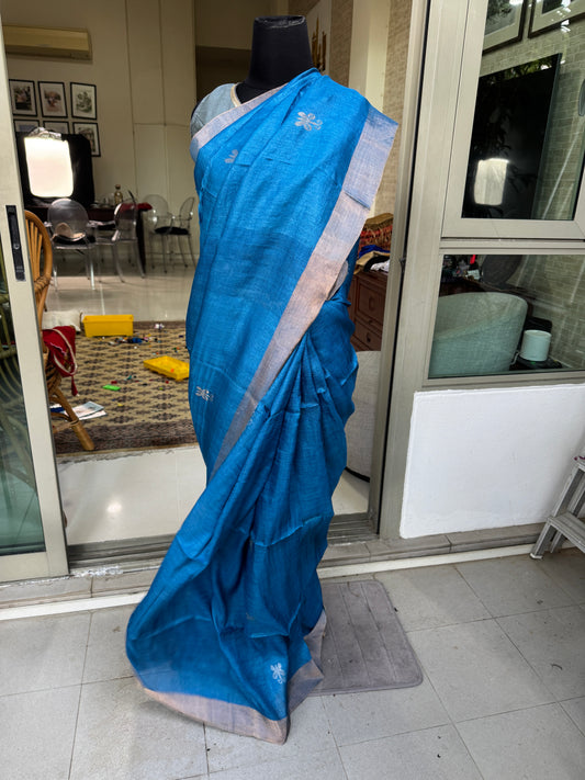 Silversky: Blue and Silver Jamdani Saree