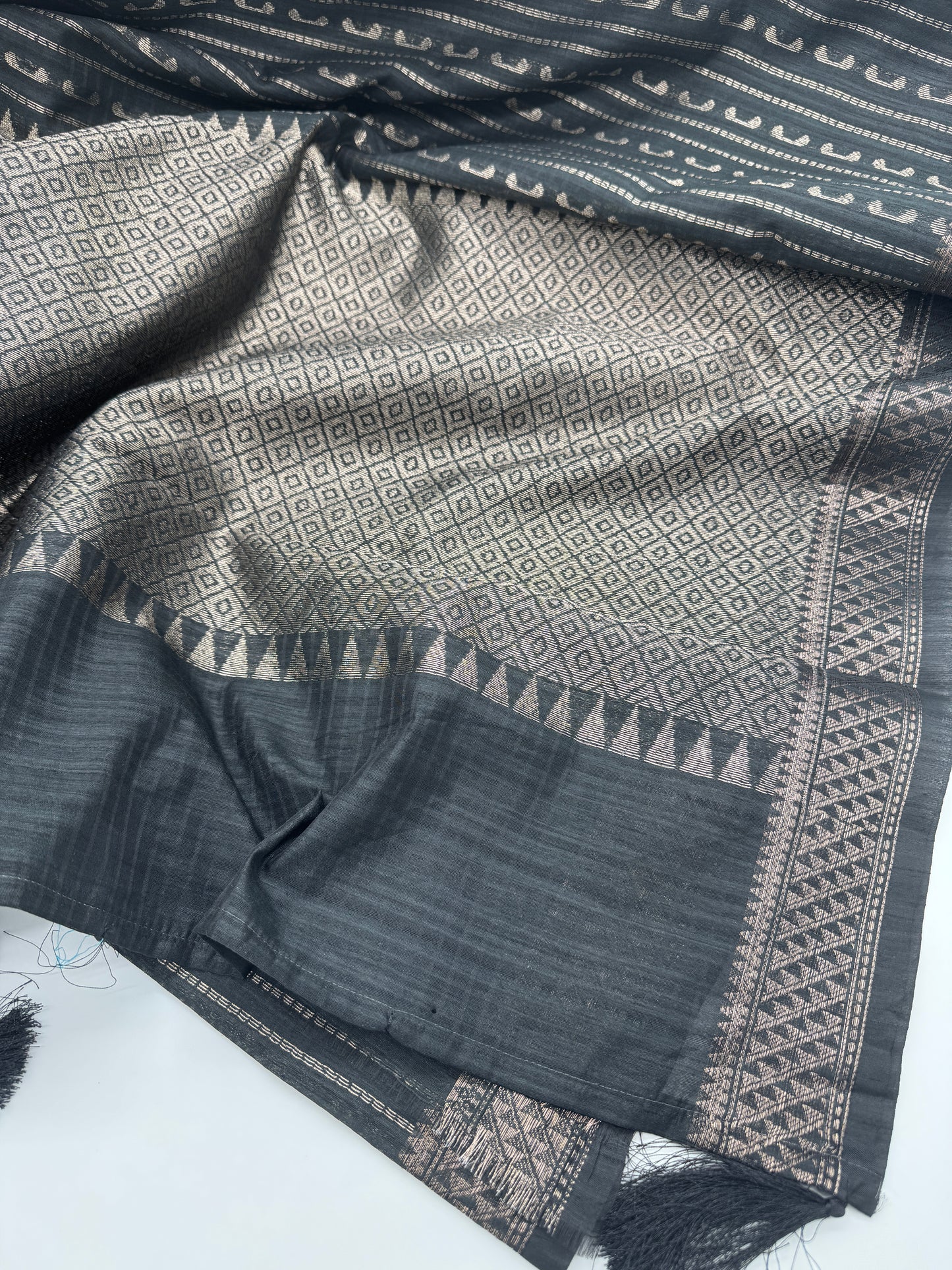 Manjari: Black Semi-Silk Saree with Silver Zari