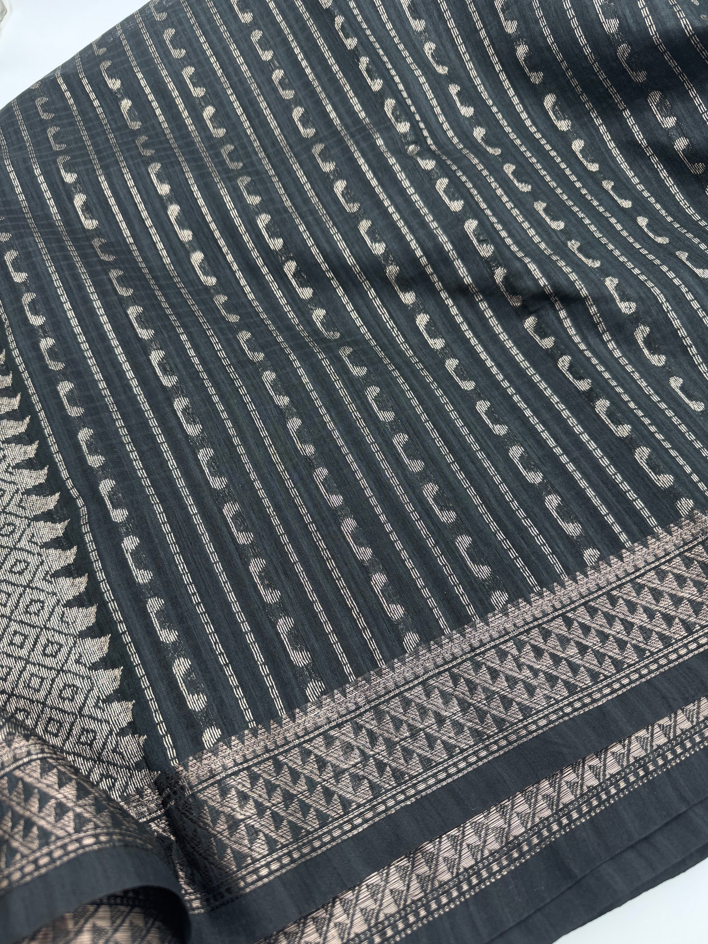 Manjari: Black Semi-Silk Saree with Silver Zari