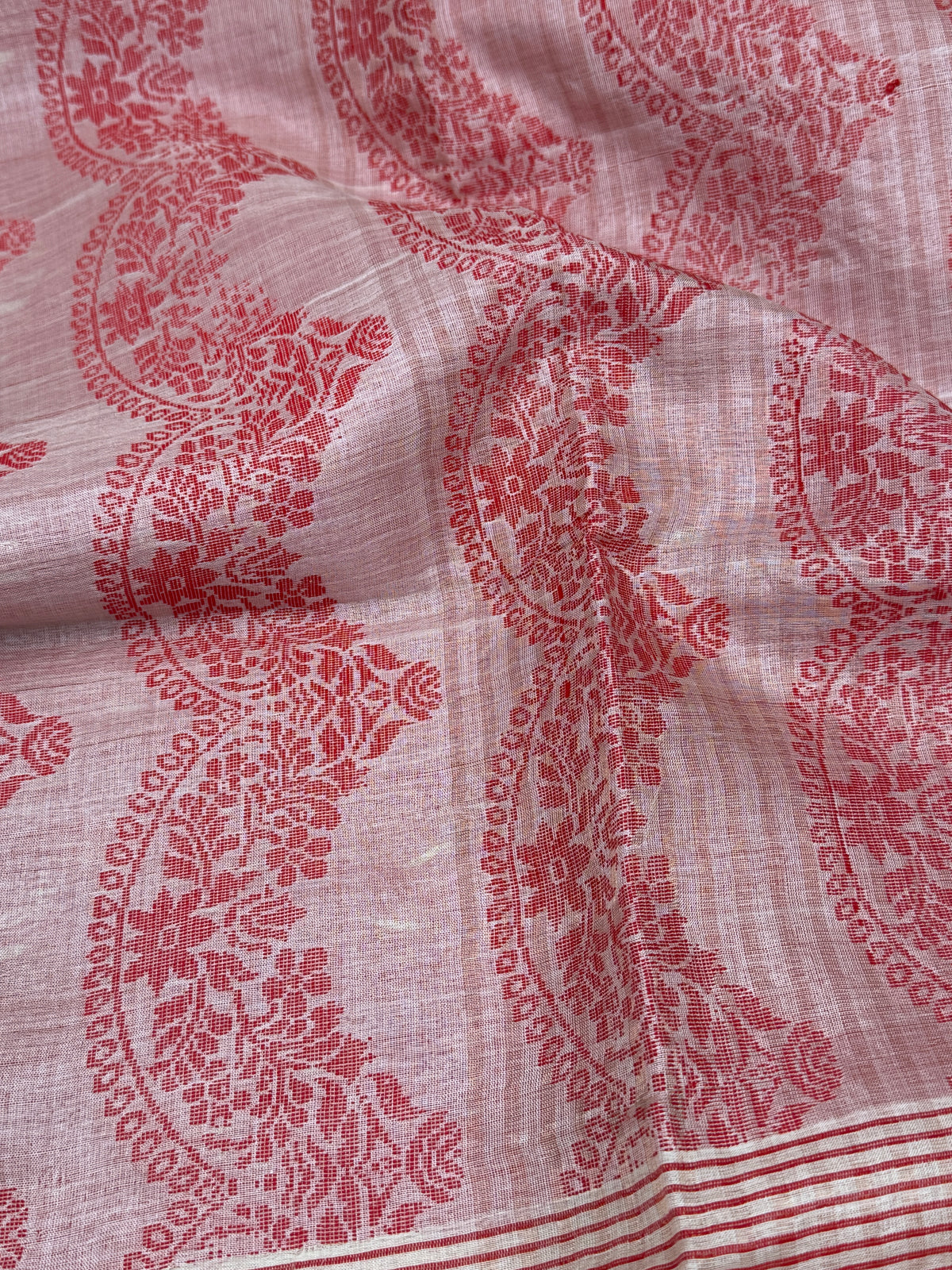 Anusuya: White and Red Handwoven Tussar Saree
