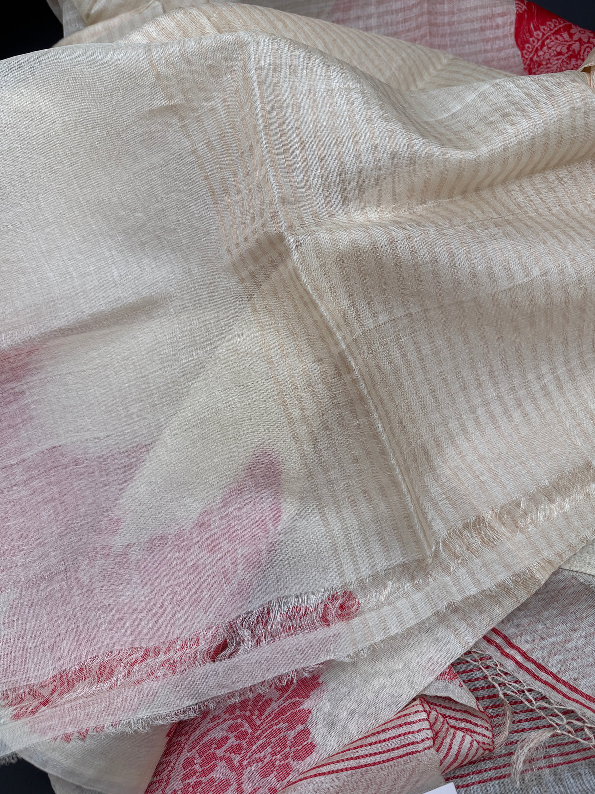 Anusuya: White and Red Handwoven Tussar Saree