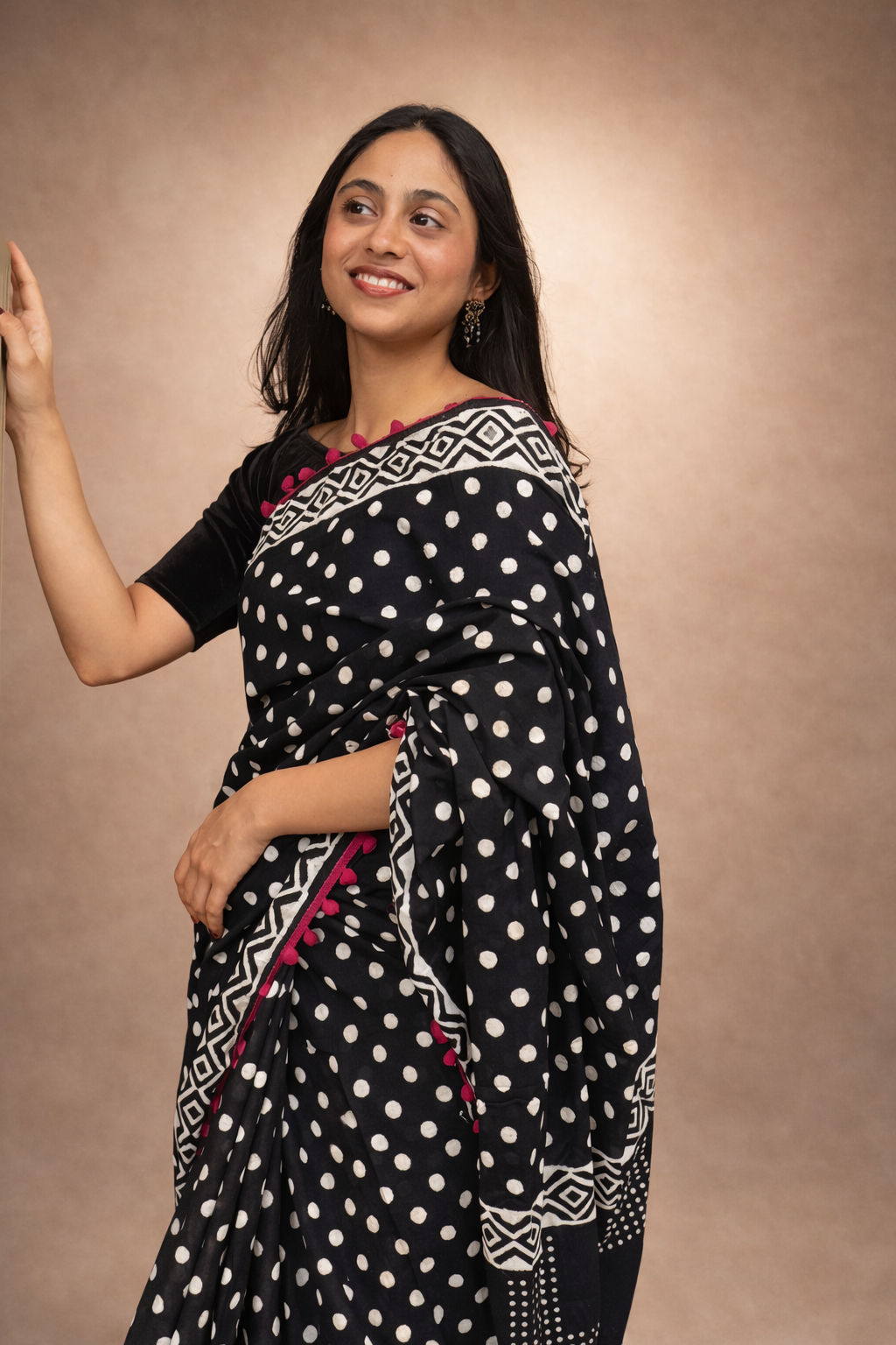 Noor: Black Sanganeri Block Print Cotton Saree