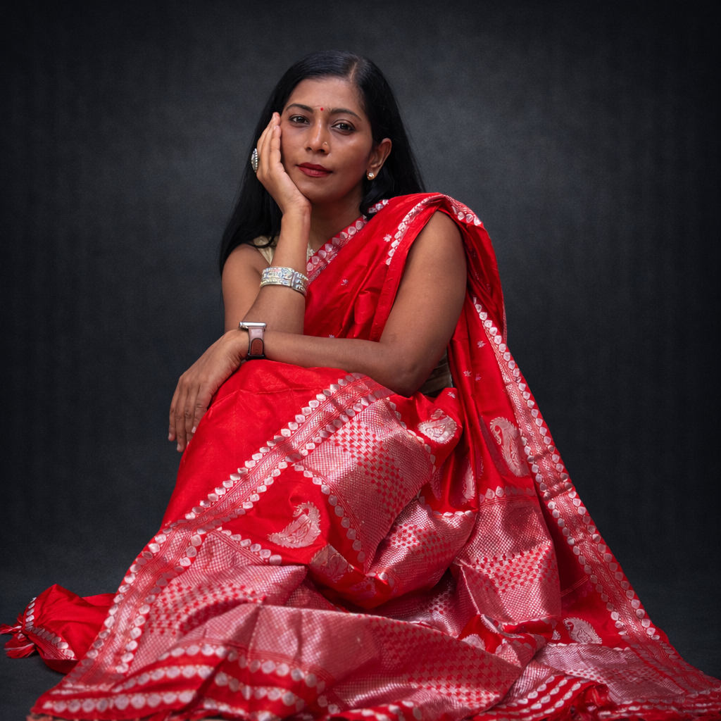 Shubhra: Red Handwoven Paat Silk Saree