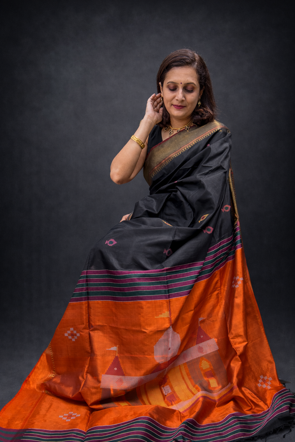 Alisha: Black Handwoven Katan Silk Saree