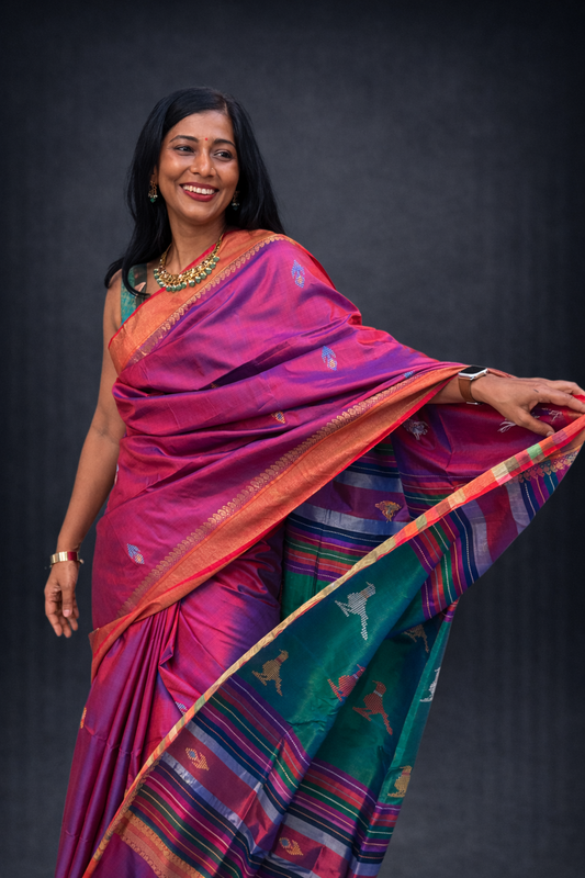 Anusha: Purple Handwoven Katan Silk Saree