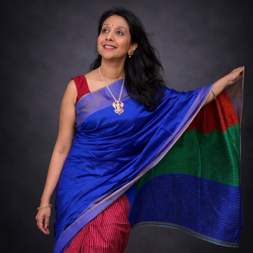 Nivedita: Blue Handwoven Katan Silk Saree
