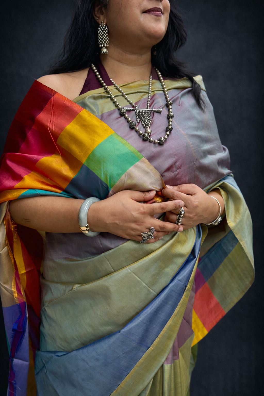 Disha: Multicolored Handwoven Katan Silk Saree