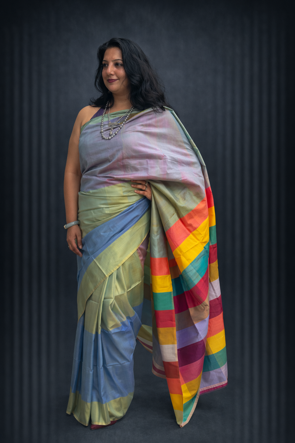 Disha: Multicolored Handwoven Katan Silk Saree