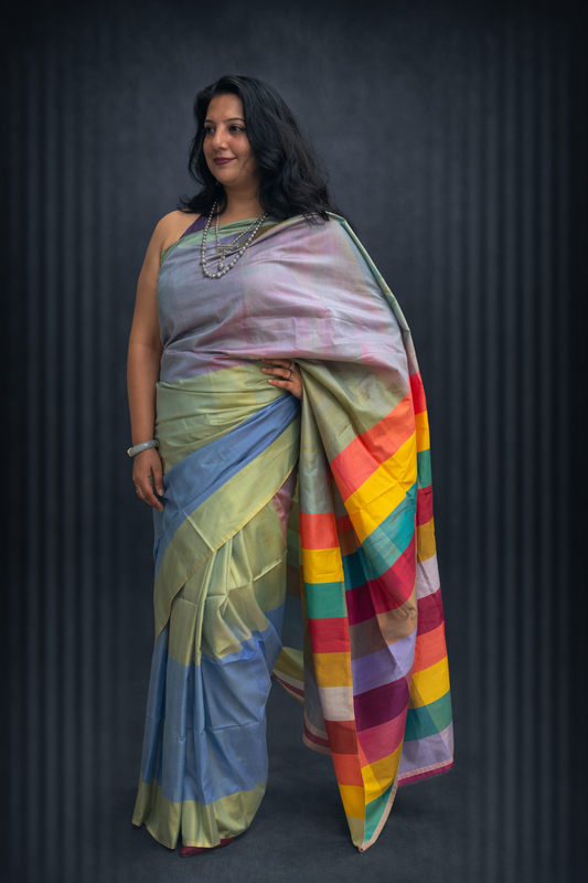 Disha: Multicolored Handwoven Katan Silk Saree