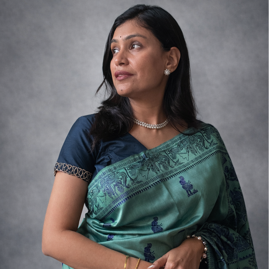 Amrita: Green Handwoven Katan Silk Baluchari Saree