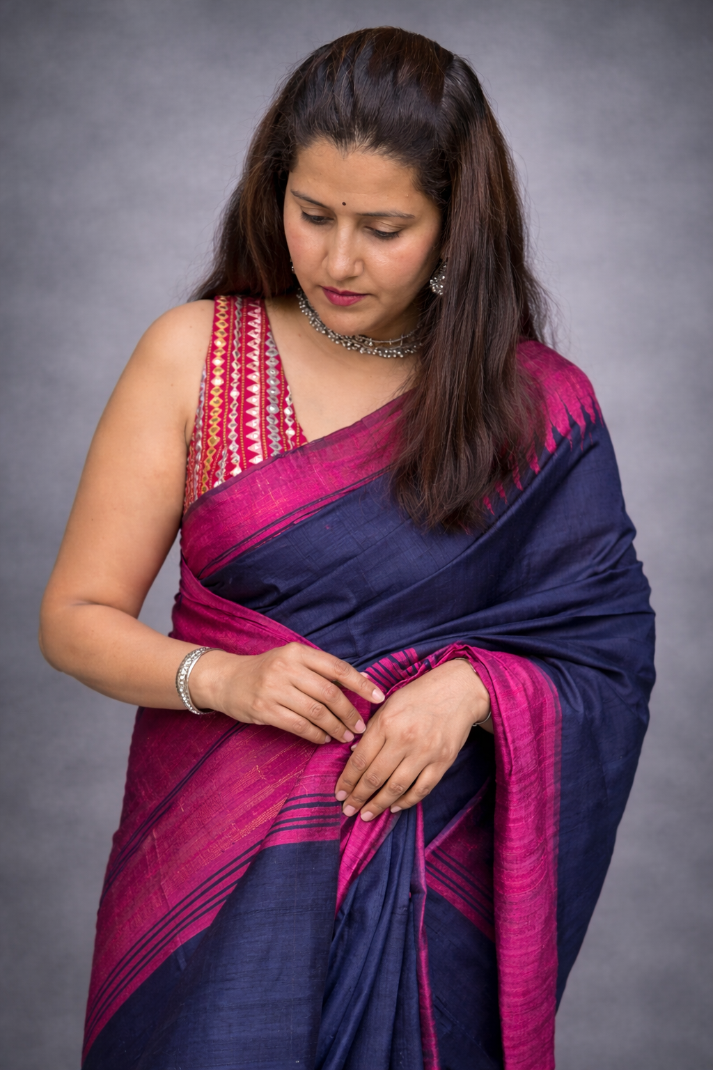 Adrija: Blue Handwoven Tussar Silk Saree
